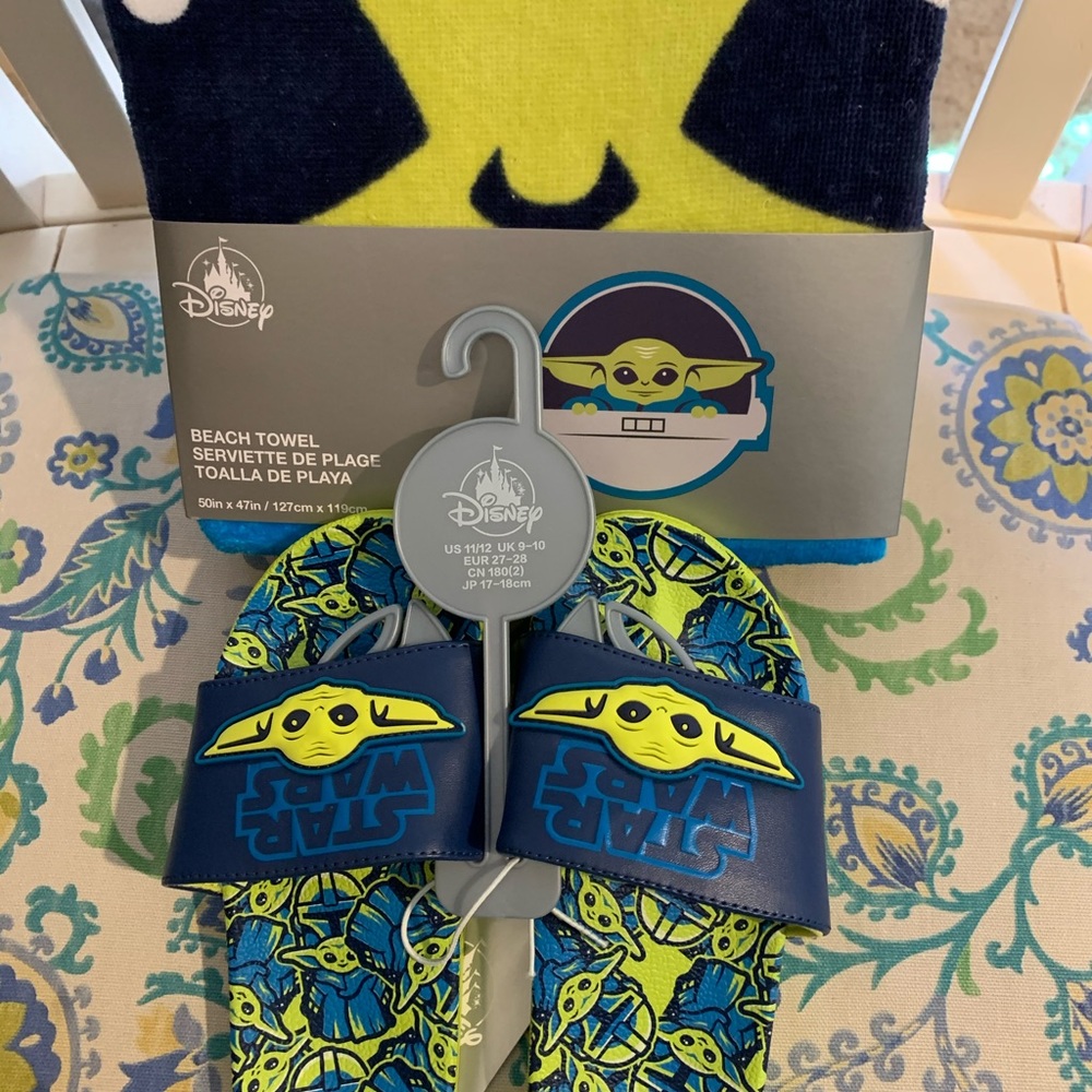 Star wars baby yoda towel and flip flops